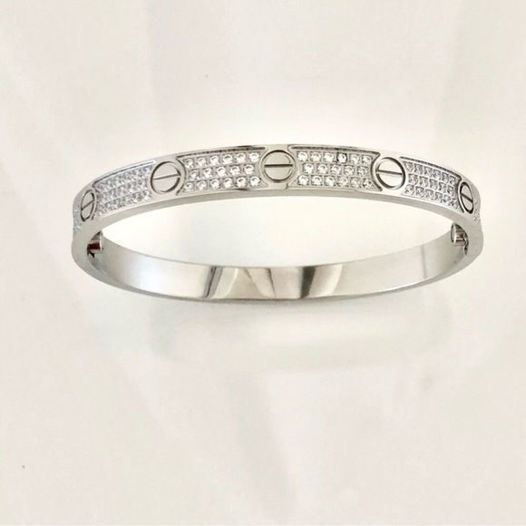 Stainless Steel Pave Diamond Screw Cuff Bangle Love Bracelet with Screwdriver - Picture 9 of 11